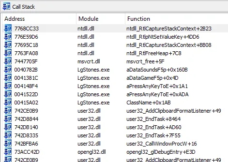 Call stack of the heap corruption callstack-screenshot