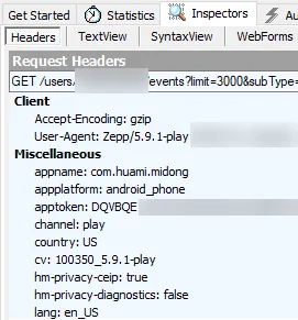 Screenshot of the apptoken header in Fiddler fiddler-header