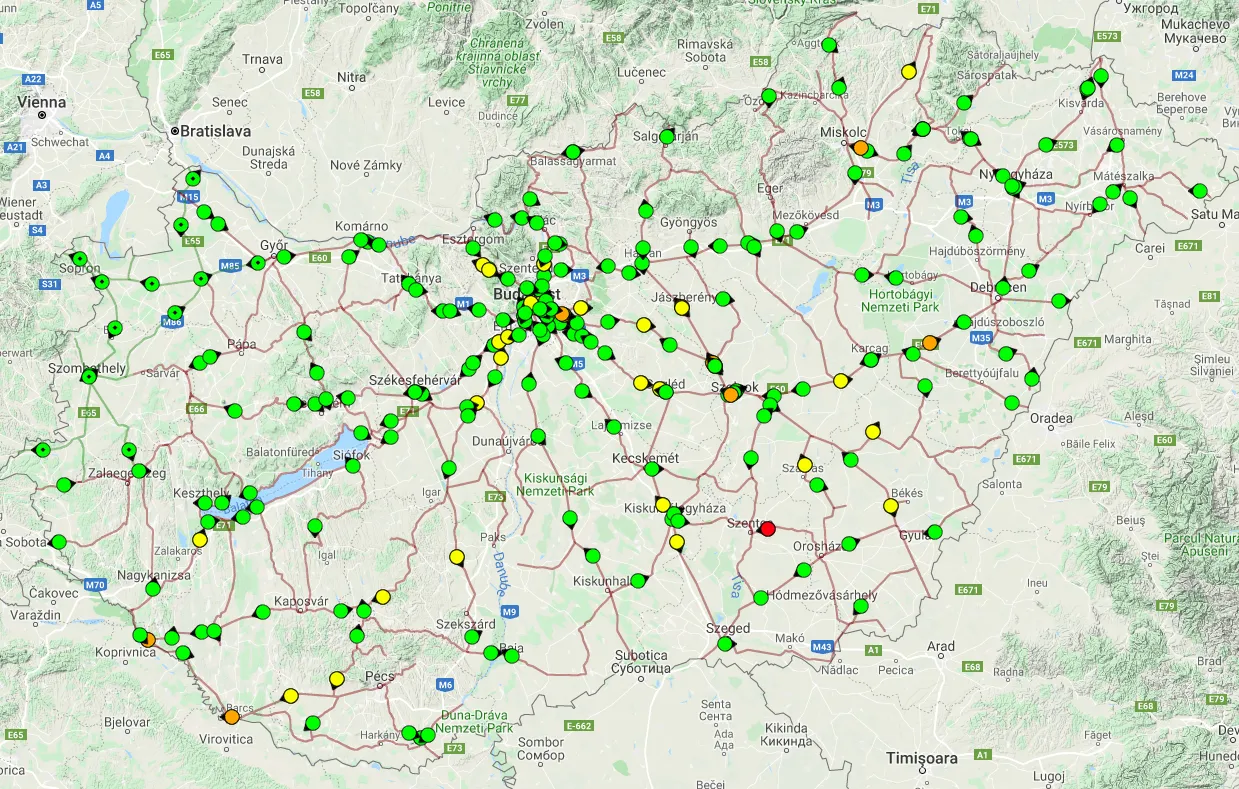 Real-time map of Hungarian State Railways vonatinfo_screenshot